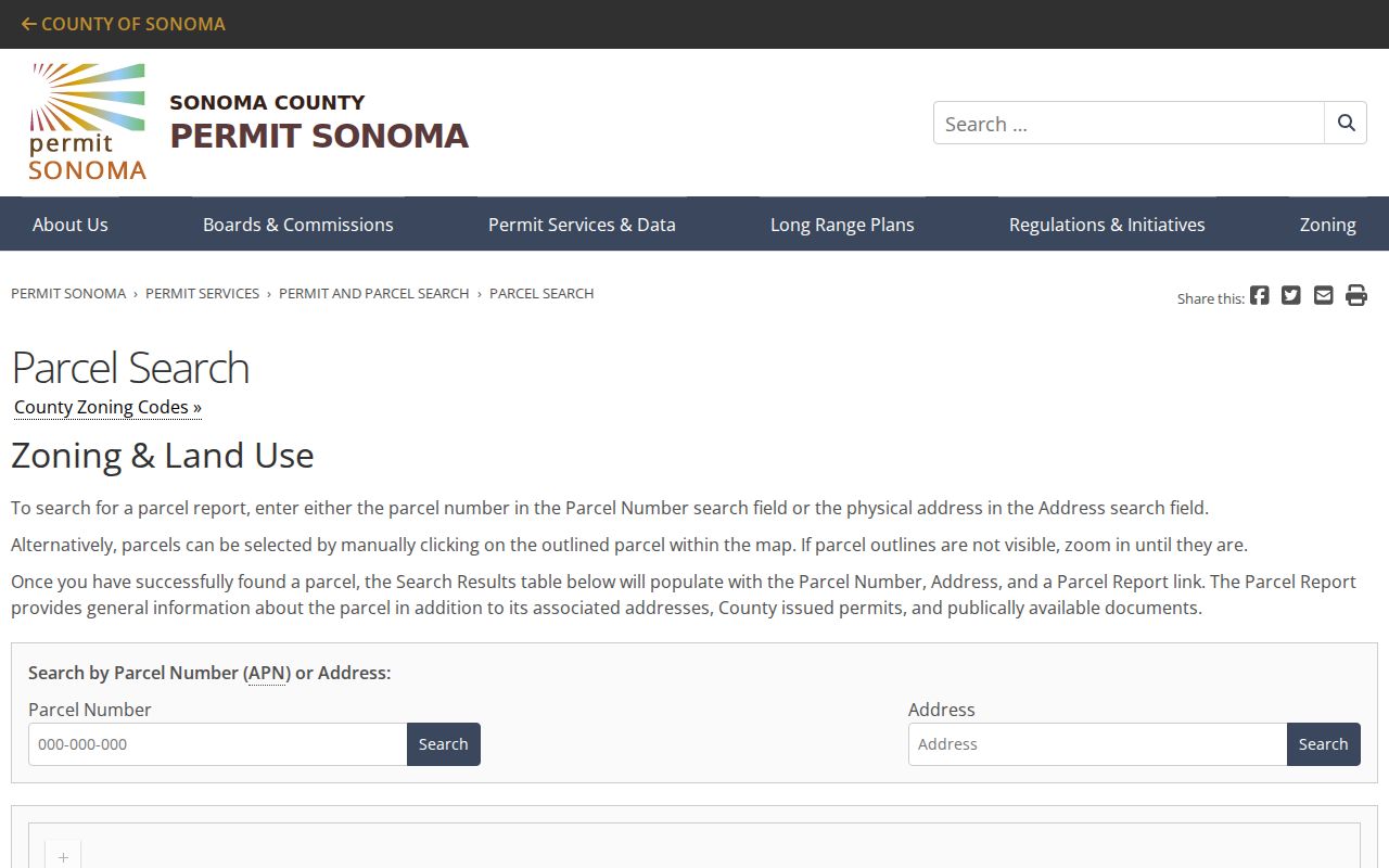 Sonoma County people search Permit Sonoma parcel report