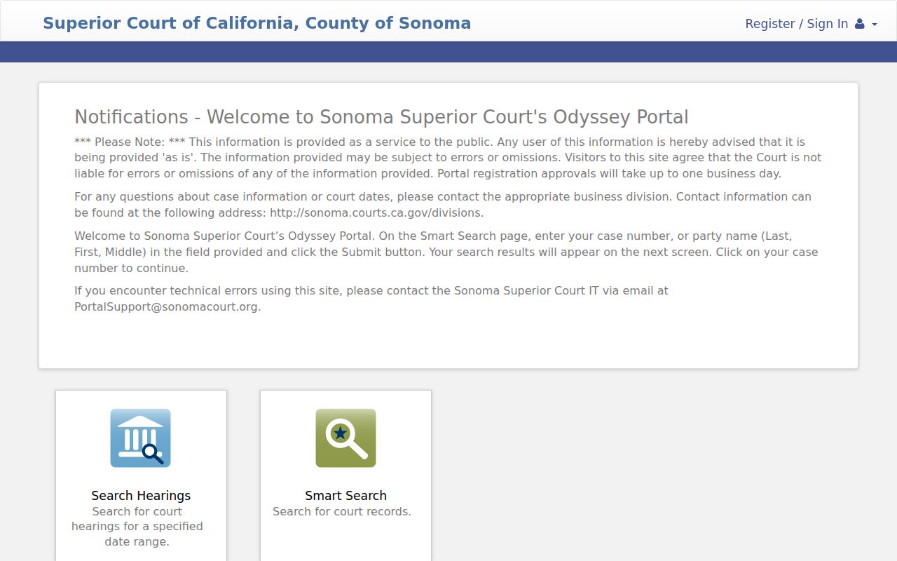Sonoma County people search court Odyssey portal