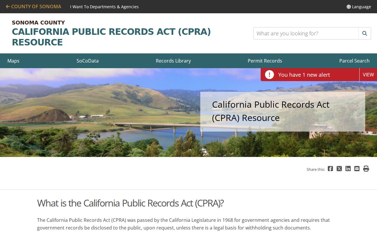 Sonoma County records CPRA request routing page